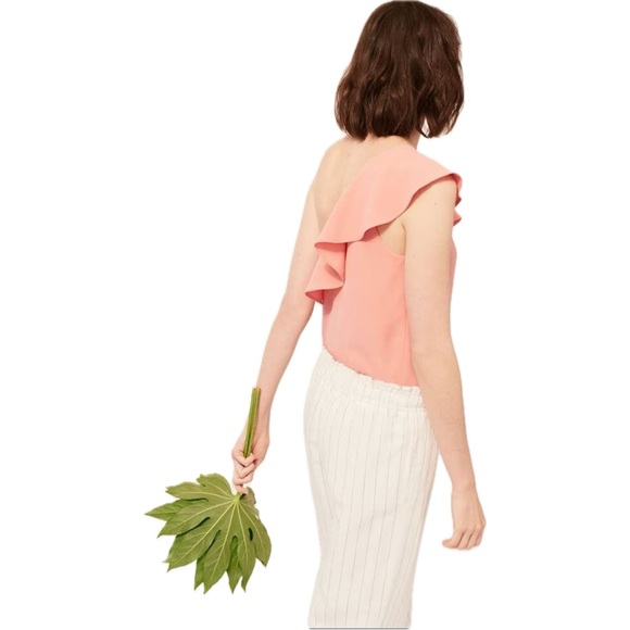 Club Monaco Willim One Shoulder Ruffle Tank Blouse Asymmetrical Black 00 - Picture 2 of 6